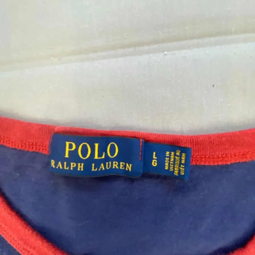 Polo Ralph Lauren Men L Striped Ringer T-Shirt Navy Red Pony Logo Short Sleeve